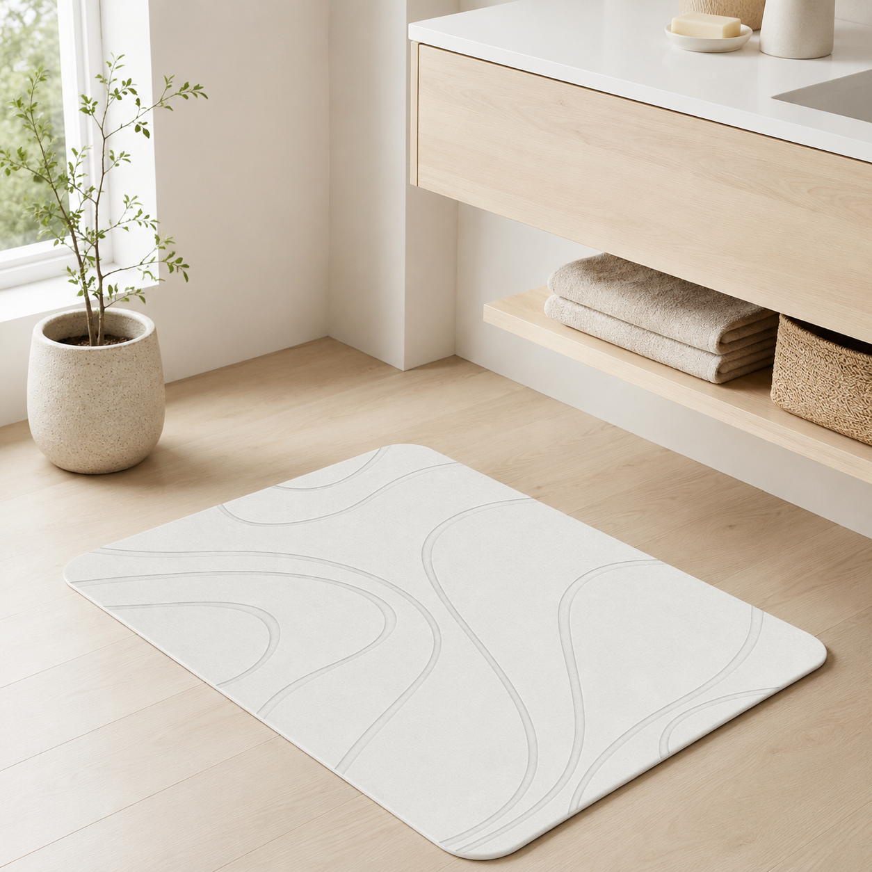 Diatomite Stone Bath Mat - Contour Design, Quick-Dry 60 × 39cm