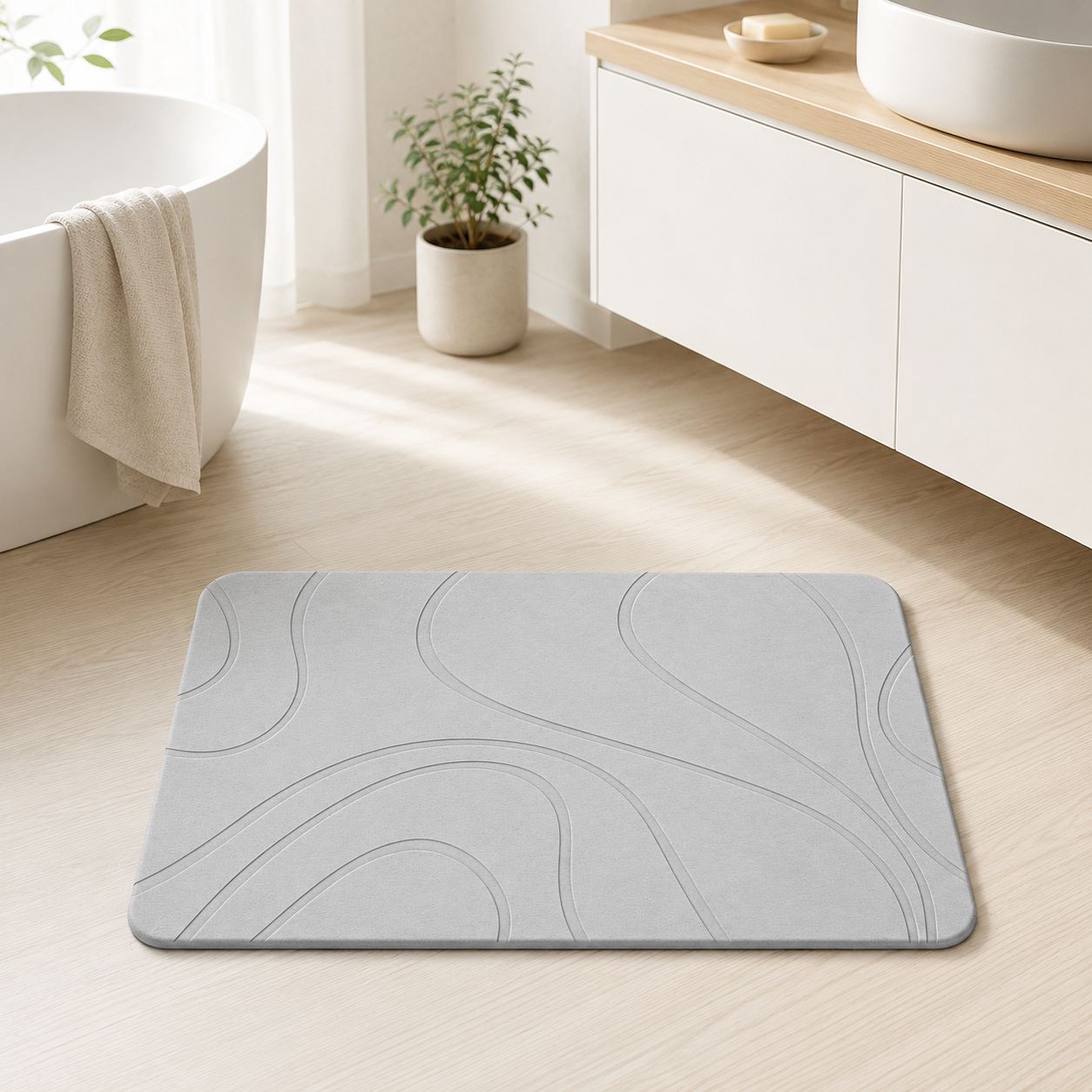 Diatomite Stone Bath Mat - Contour Design, Quick-Dry 60 × 39cm