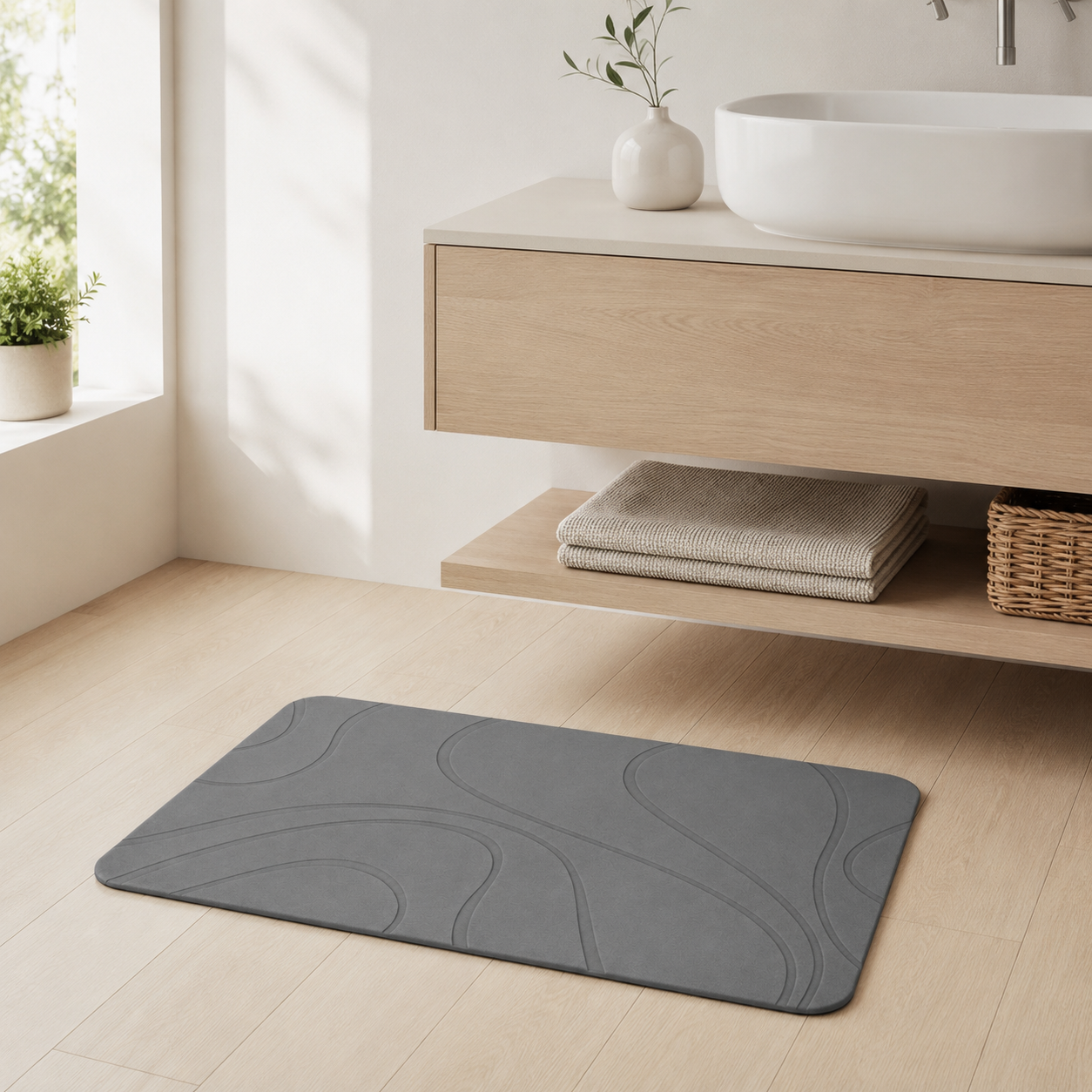 Diatomite Stone Bath Mat - Contour Design, Quick-Dry 60 × 39cm