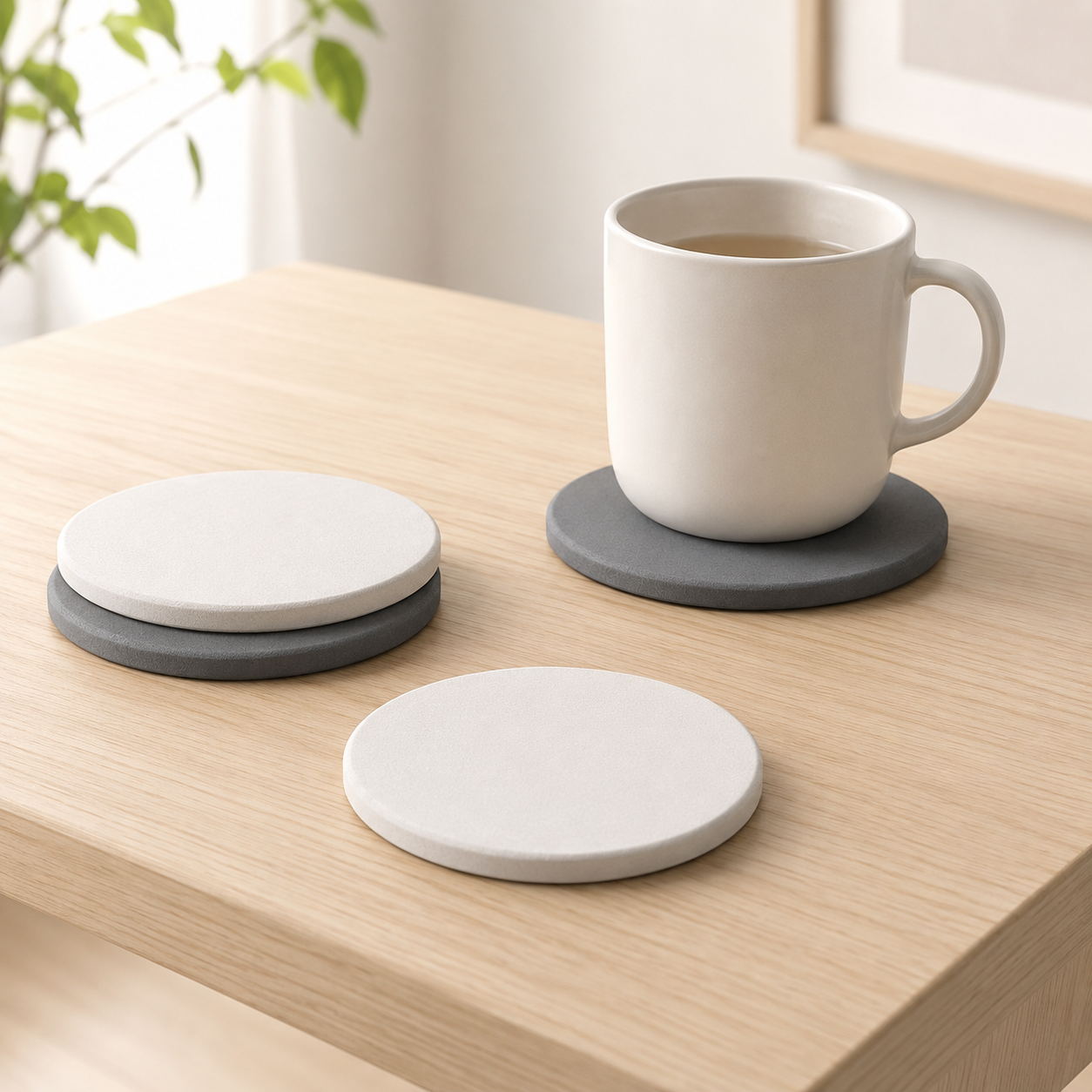 Diatomite Round Coaster Set 6pcs - Quick-Dry Minimalist Drink Coasters