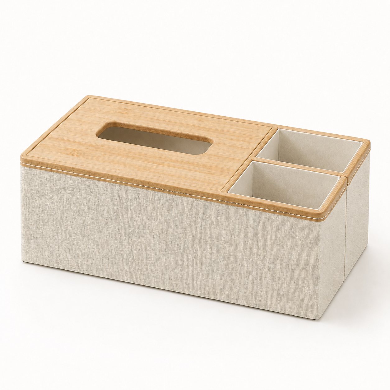 Nordic PU Leather Tissue Box Organiser, Minimalist Multi-Compartment Holder