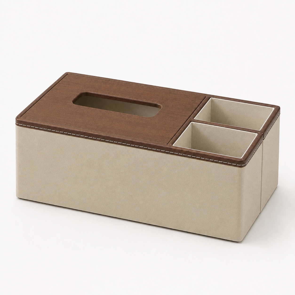 Nordic PU Leather Tissue Box Organiser, Minimalist Multi-Compartment Holder