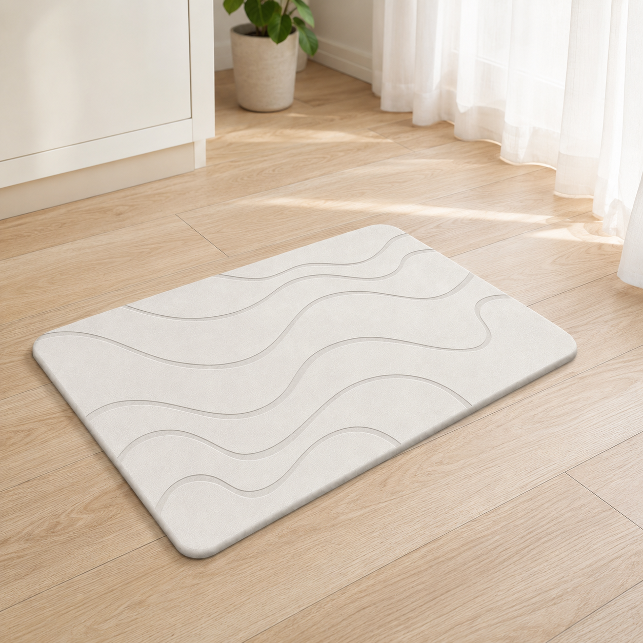 Diatomite Stone Bath Mat – Wave Design, Quick-Dry 60 × 39cm