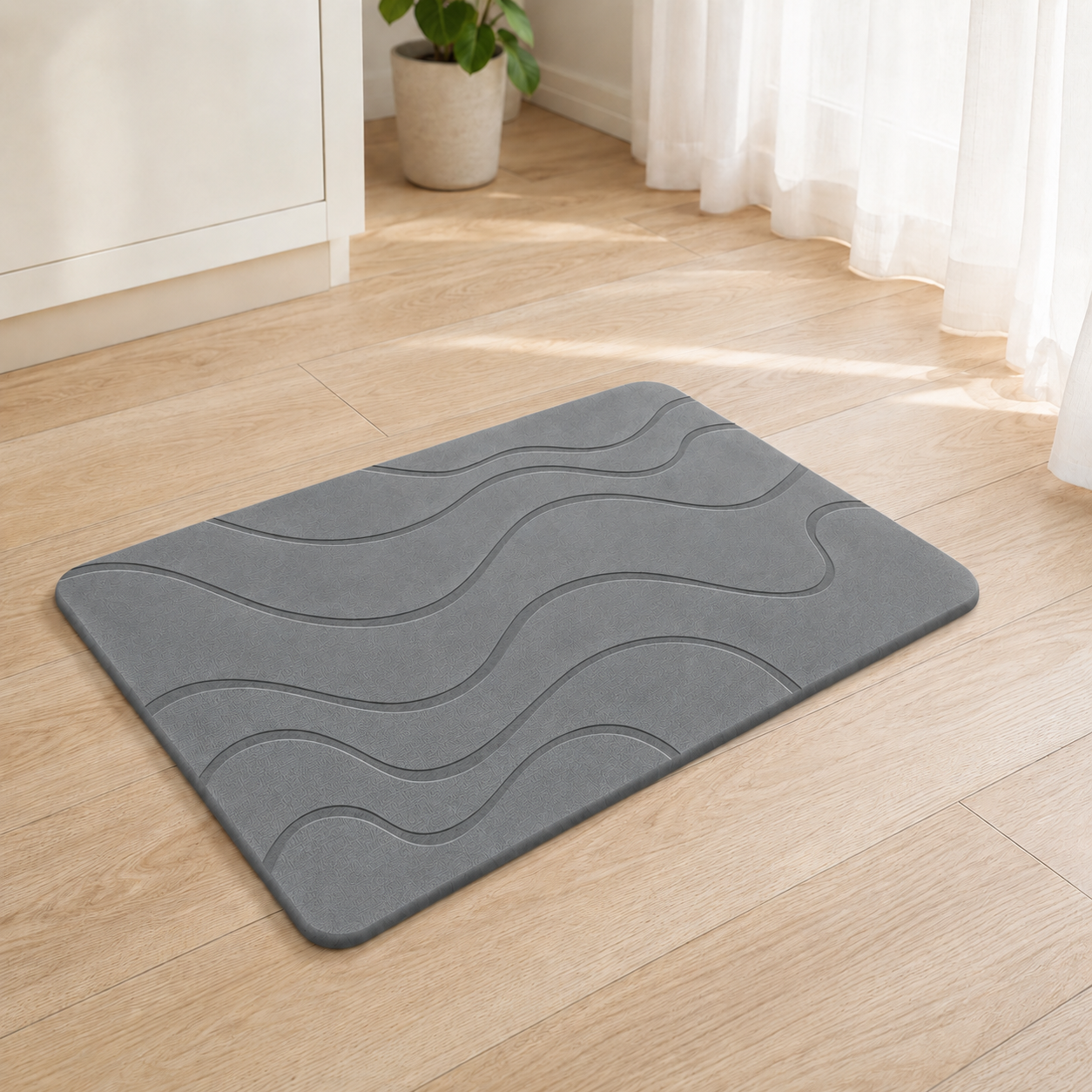 Diatomite Stone Bath Mat – Wave Design, Quick-Dry 60 × 39cm