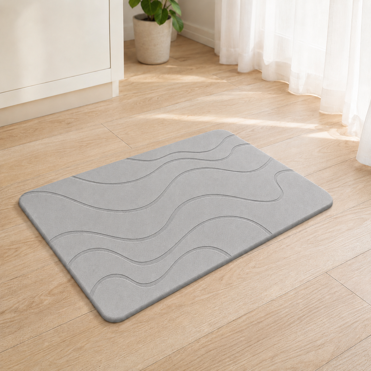Diatomite Stone Bath Mat – Wave Design, Quick-Dry 60 × 39cm
