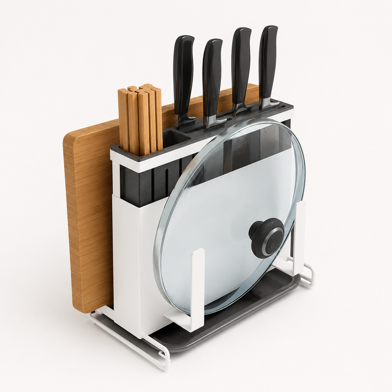 Kitchen Knife & Utensil Holder, Multi-Compartment Cutlery Organiser