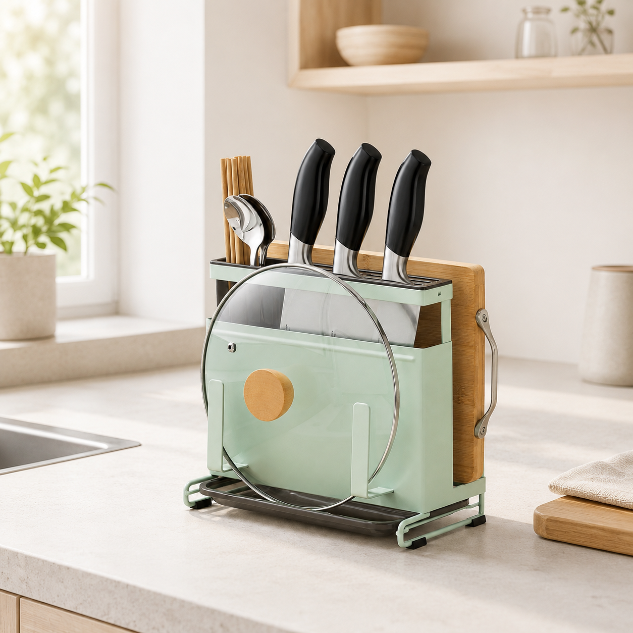 Kitchen Knife & Utensil Holder, Multi-Compartment Cutlery Organiser