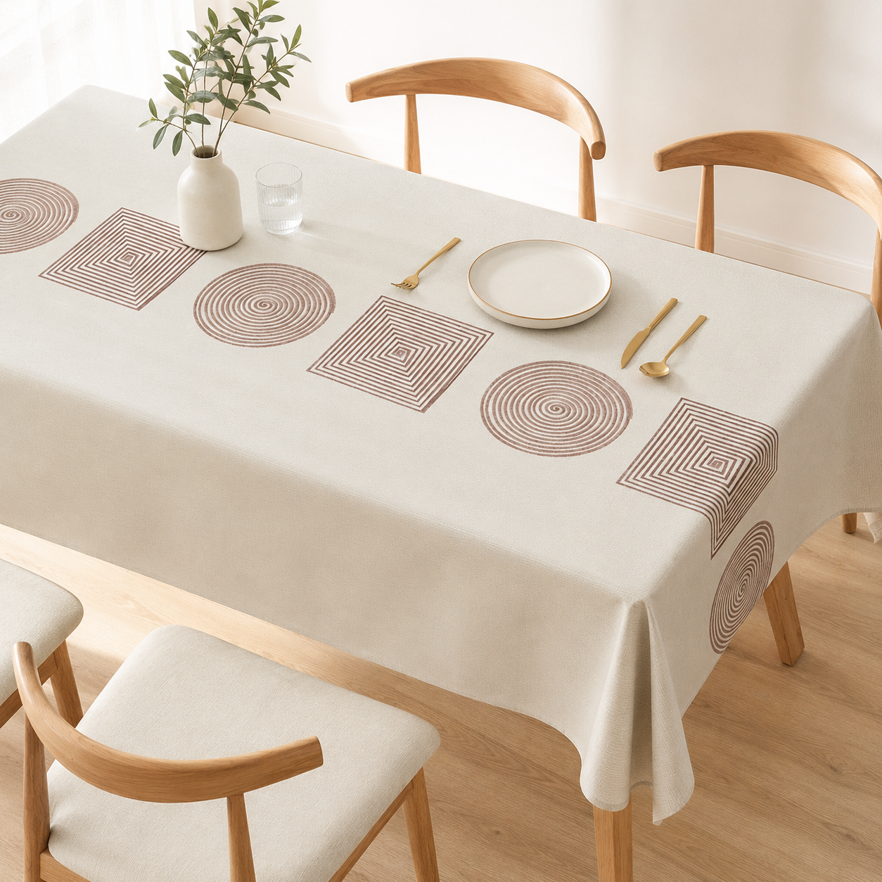 Nordic Geometric Tablecloth, Water-Resistant Wipe-Clean Dining Table Cover