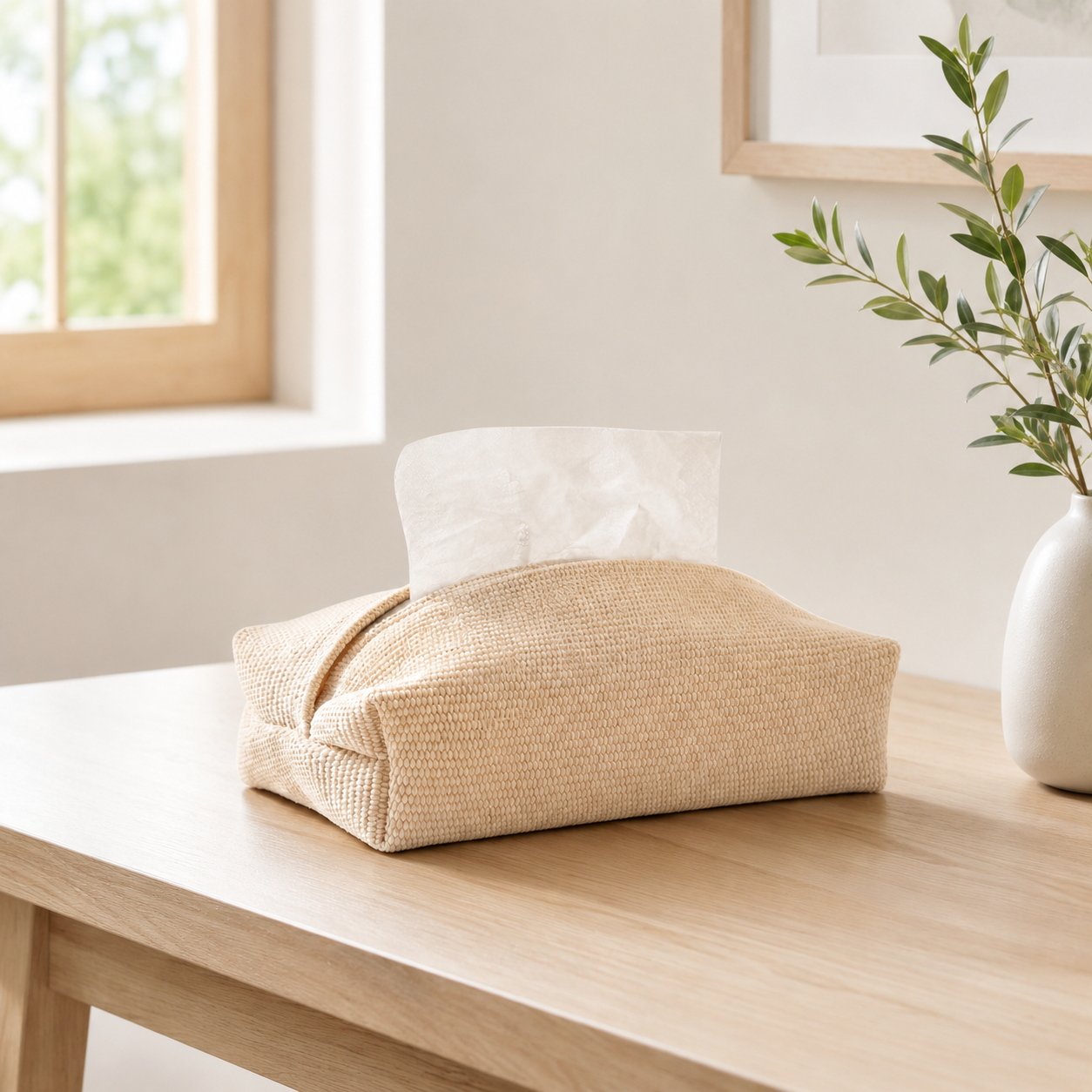 Japandi Cotton Linen Tissue Box Cover, Minimalist Fabric Tissue Holder
