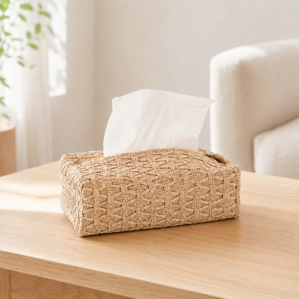 Japandi Cotton Linen Tissue Box Cover, Minimalist Fabric Tissue Holder