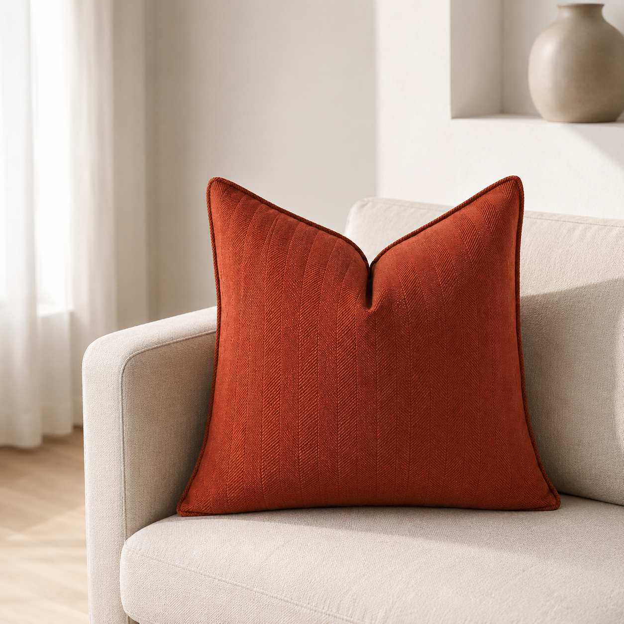 Soft Knit Stripe Cushion Cover 45 × 45cm, Piped Sofa Pillow Cover