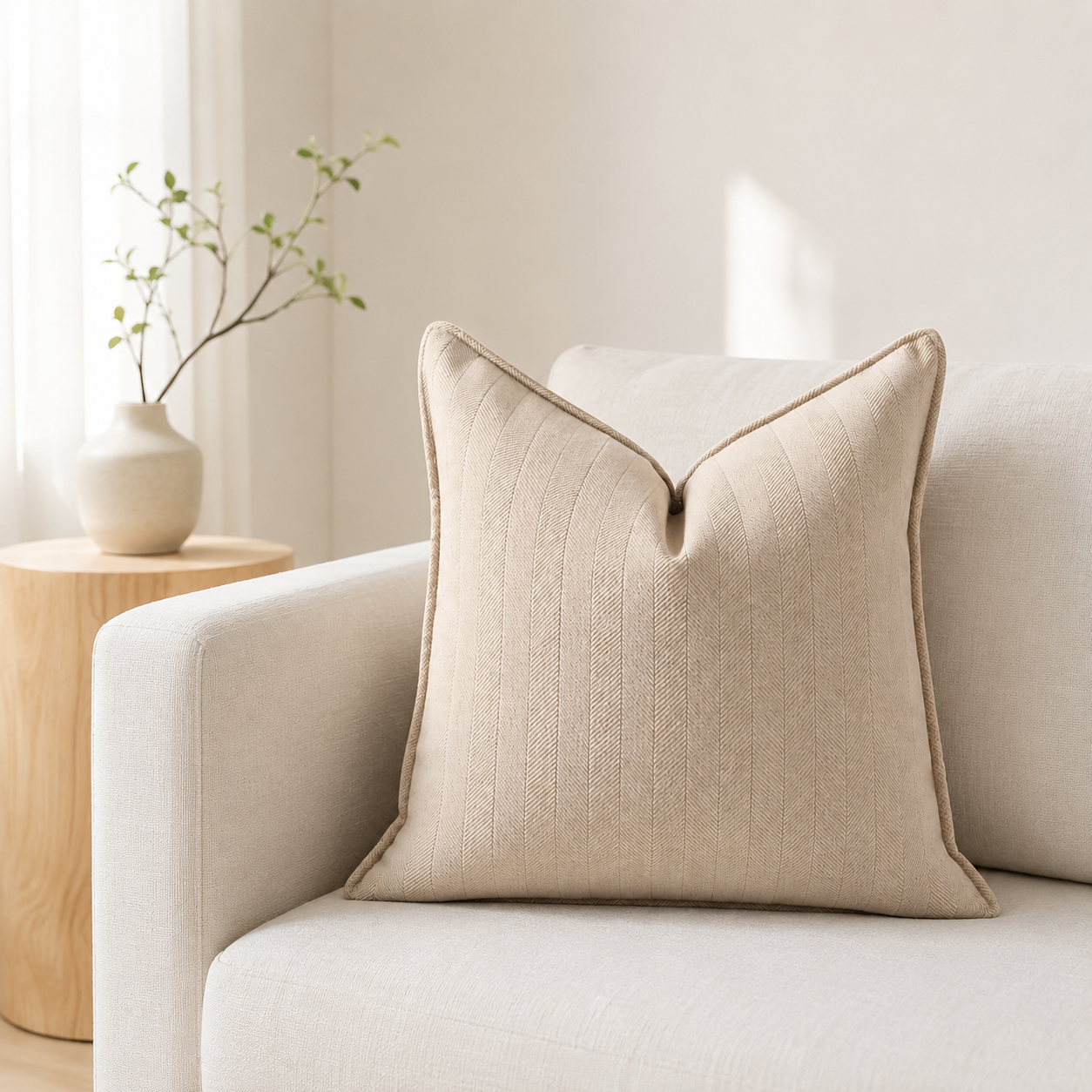 Soft Knit Stripe Cushion Cover 45 × 45cm, Piped Sofa Pillow Cover