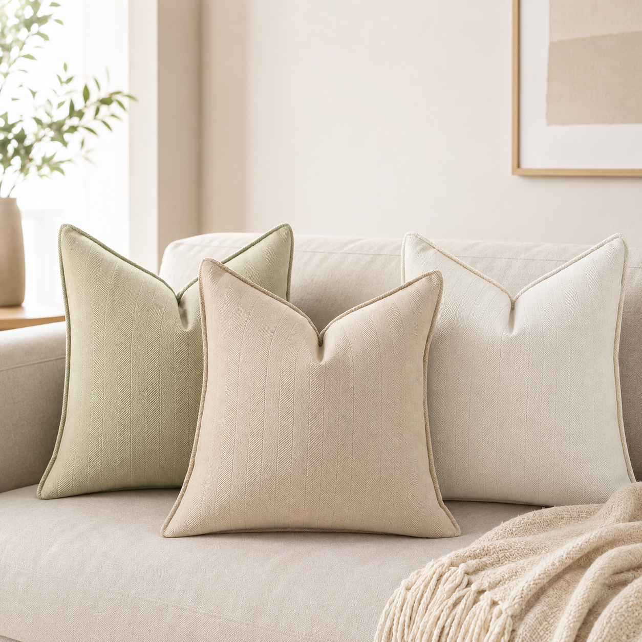 Soft Knit Stripe Cushion Cover 45 × 45cm, Piped Sofa Pillow Cover