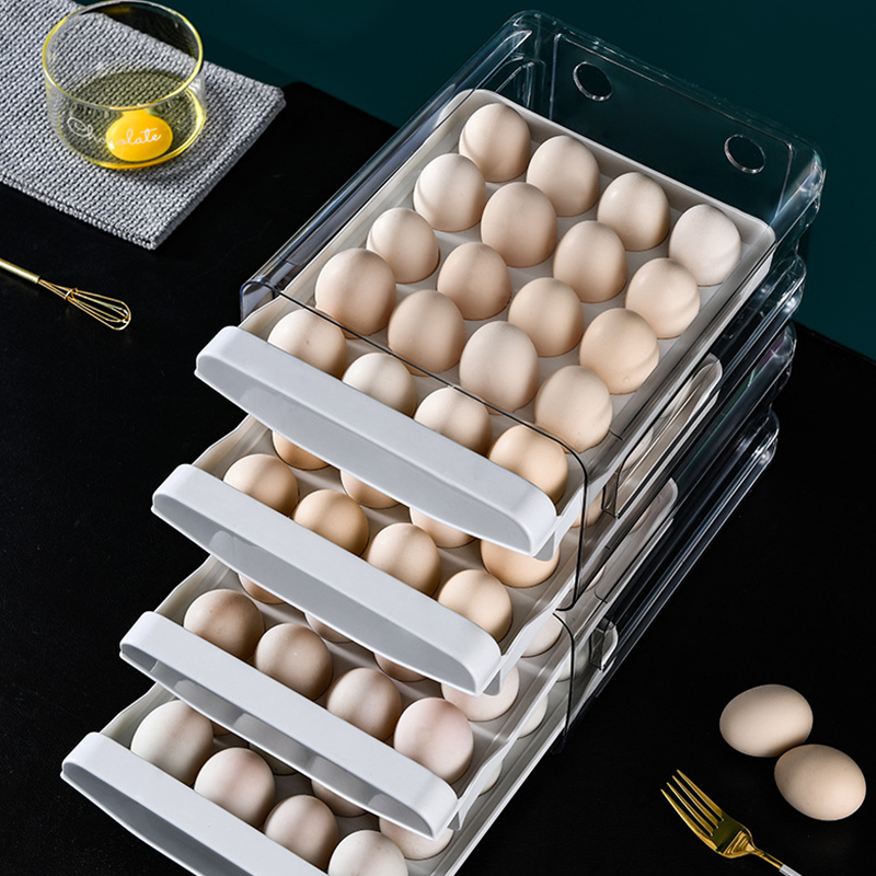 Stackable Clear PET Egg Storage Box, Fridge Egg Organiser